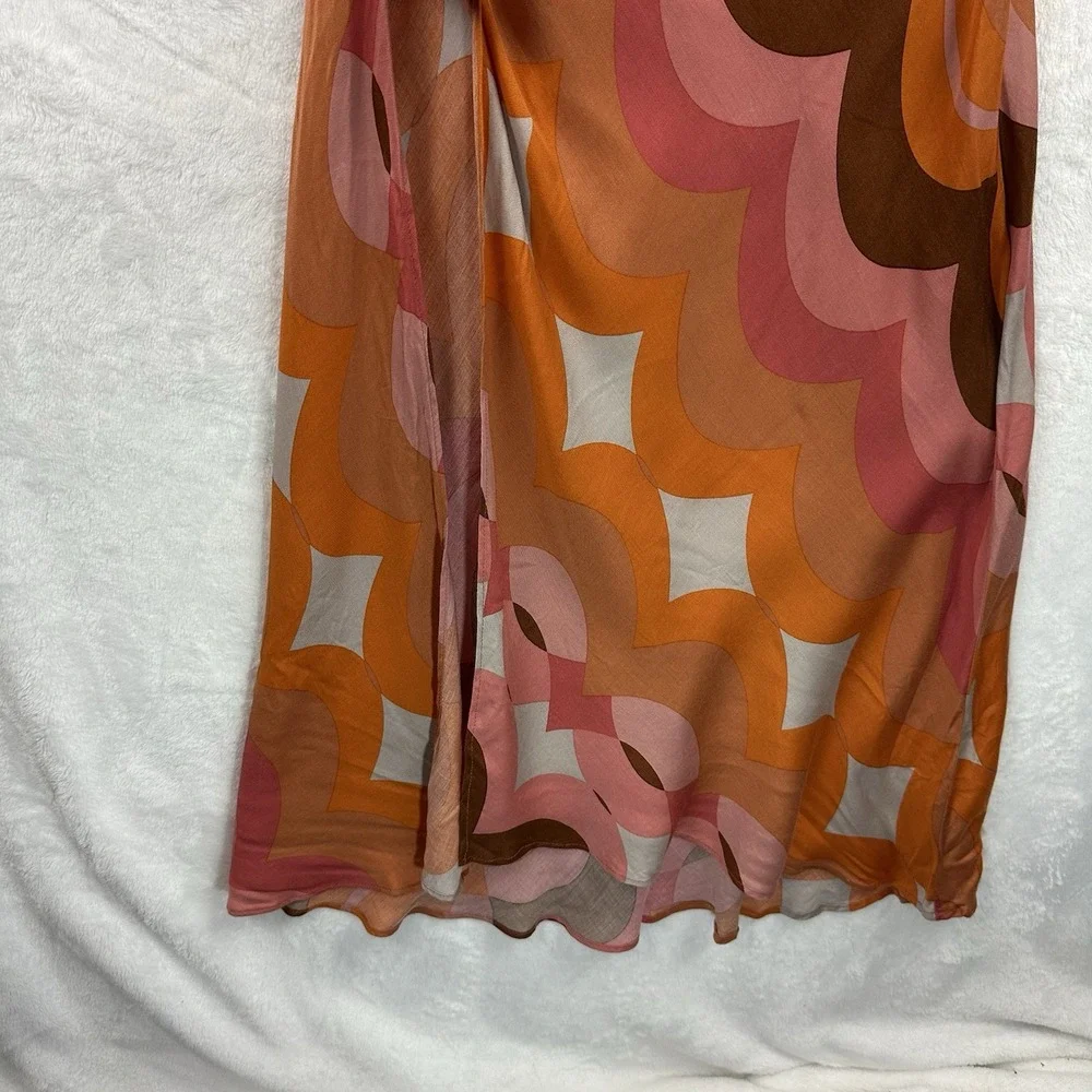 Two Cumberland Geometric Brown Orange Multi Midi Dress Women Medium Adjustable